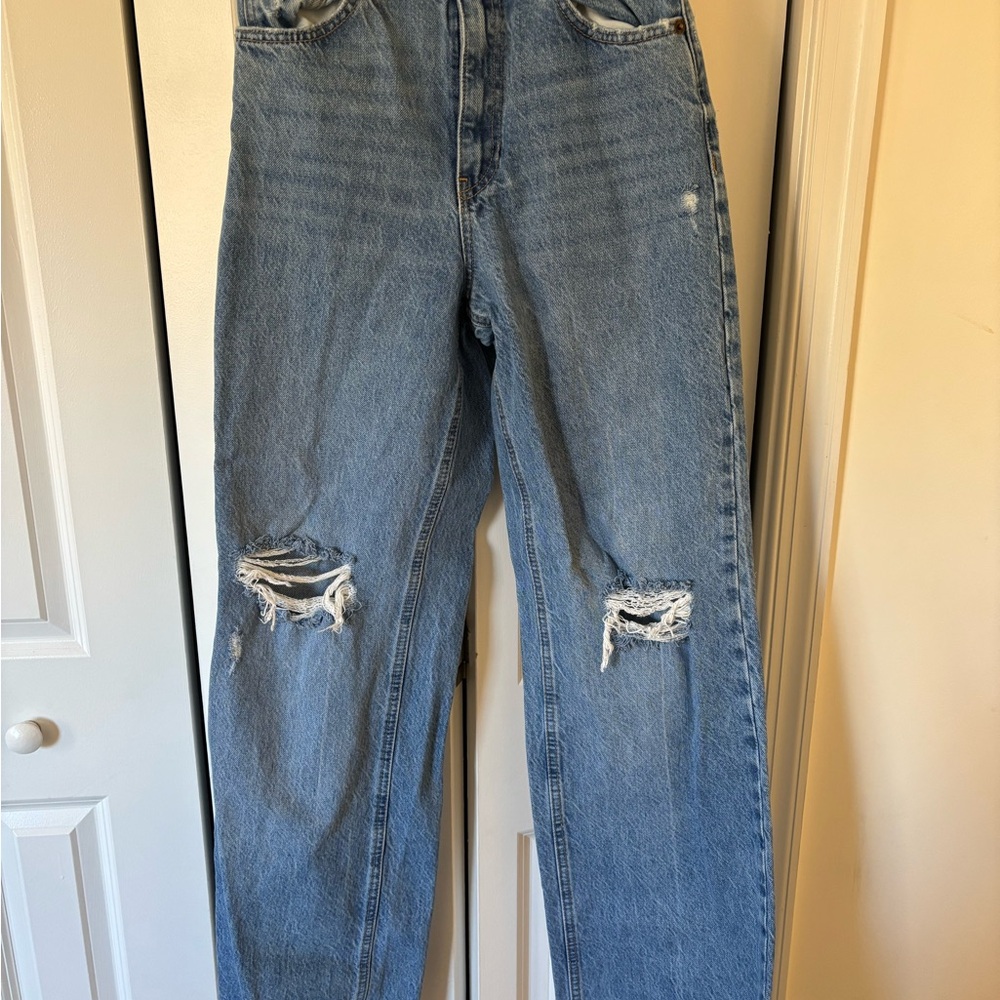 Zara Blue Denim Jeans High Waisted Ripped